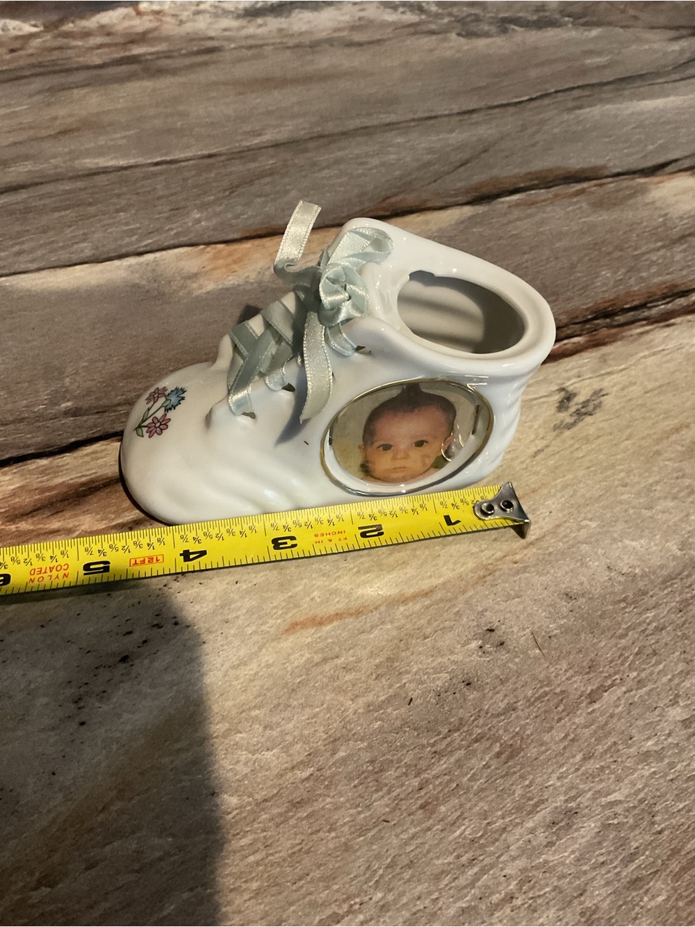 Vintage Baby Shoe Photo Frame with Floral Design see Description